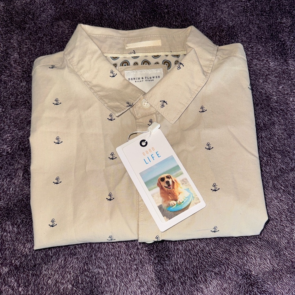 Denim & Flower Boys’ Anchor pattern Button-Down Shirt – Size 11/12 – NWT!